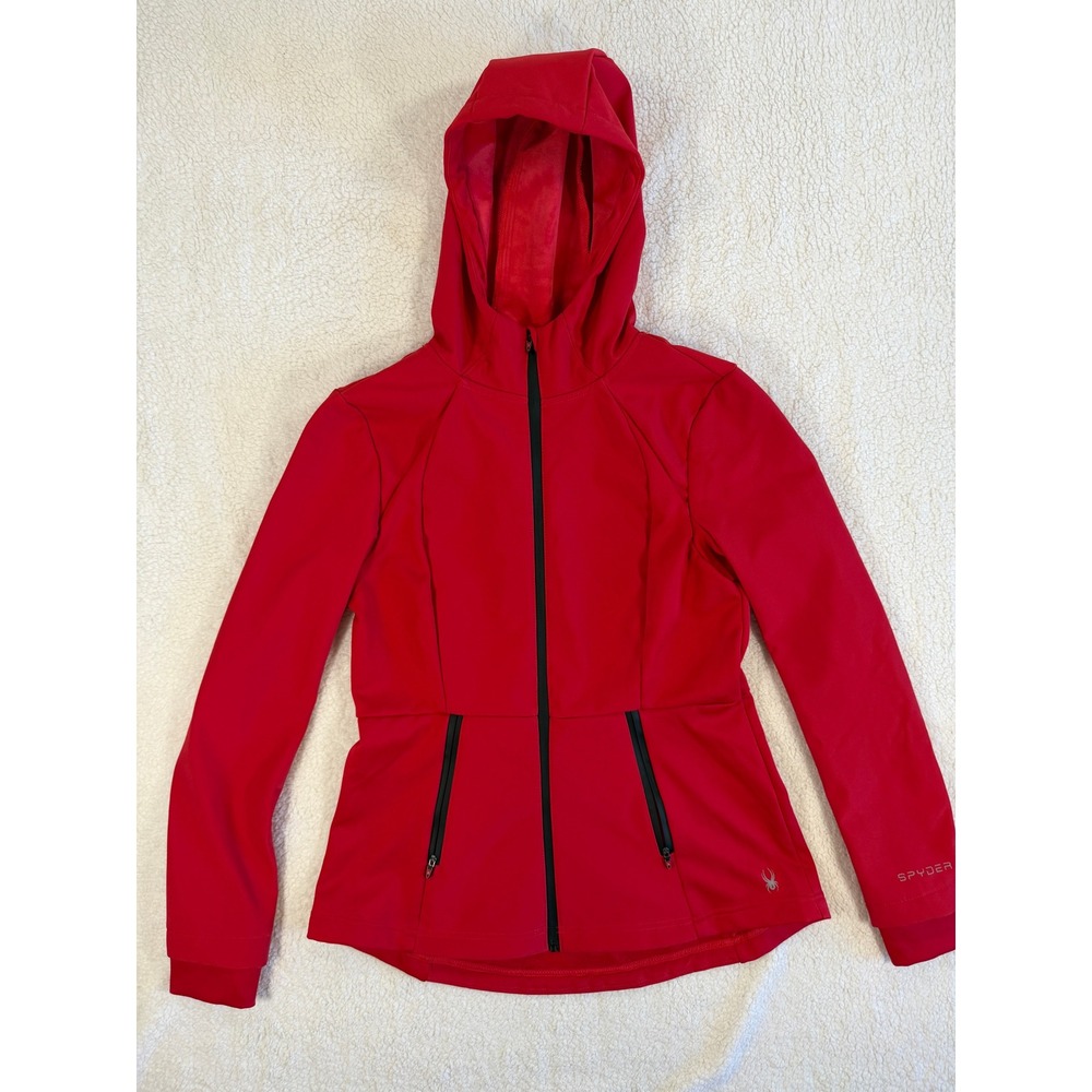 Spyder Active Jacket Women Medium Red Excellent Fleece Lined Hooded Full Zip